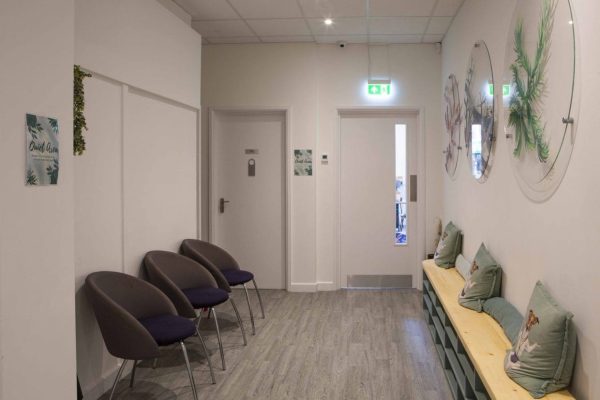 Corridor with chairs and pillows
